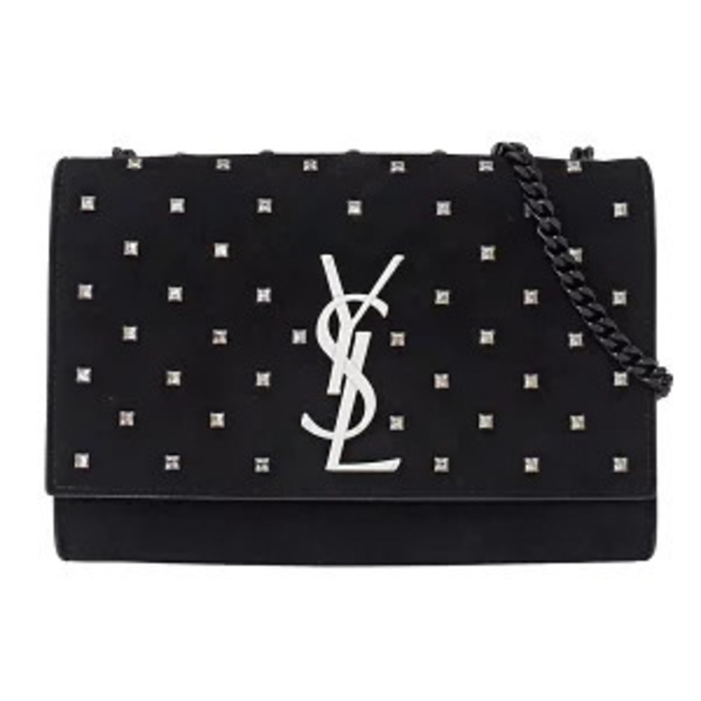 Saint Laurent Bag Shoulder Kate Suede Rhinestone Black Chain